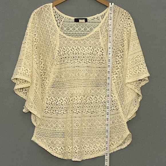 Vintage Y2K Womens Top M‎ Ivory Crochet Lace Sheer Flowy Poncho Western Boho - Picture 7 of 10